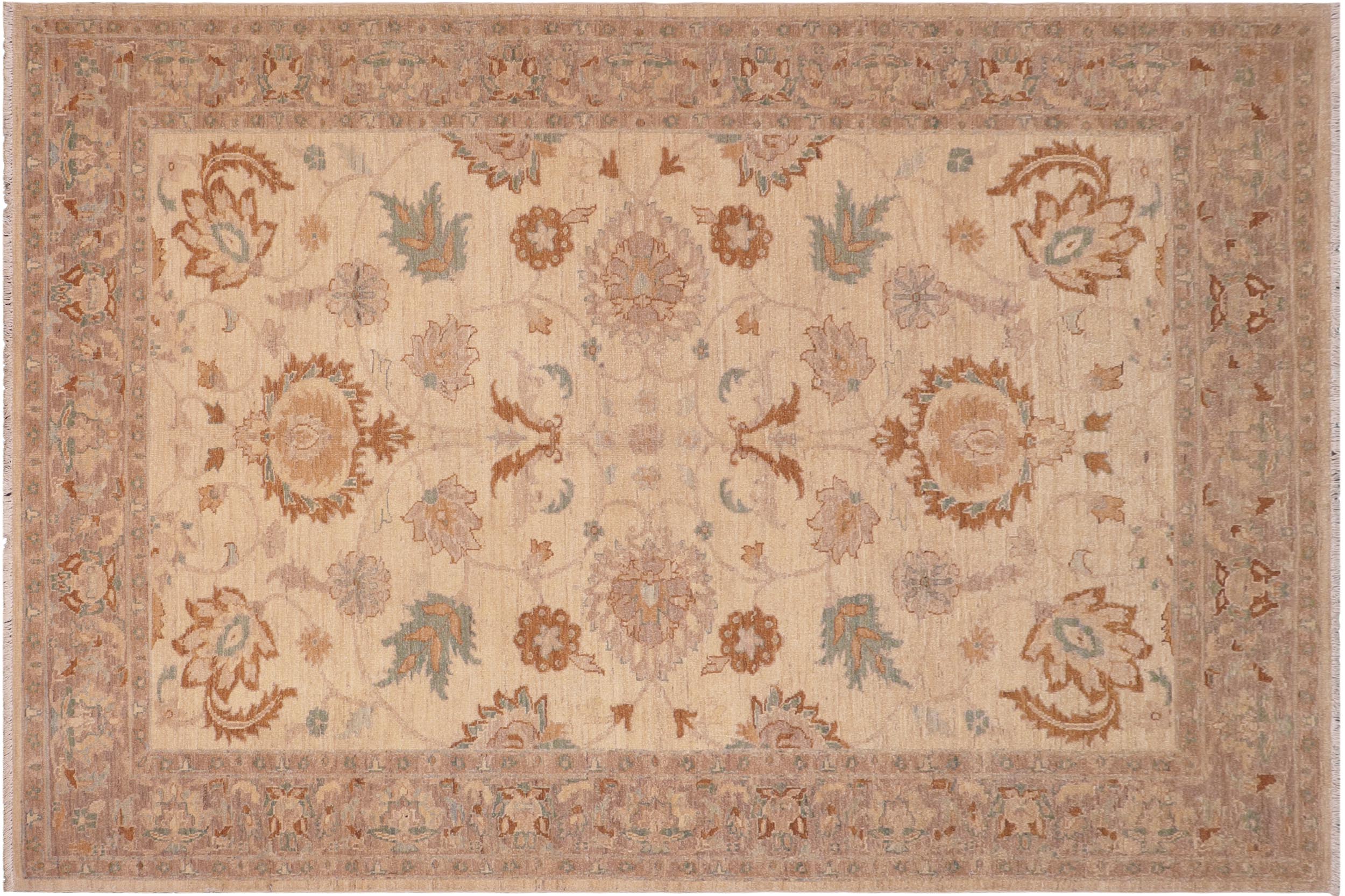 handmade Traditional Kafkaz Ivory Lt. Brown Hand Knotted RECTANGLE 100% WOOL area rug 6x9