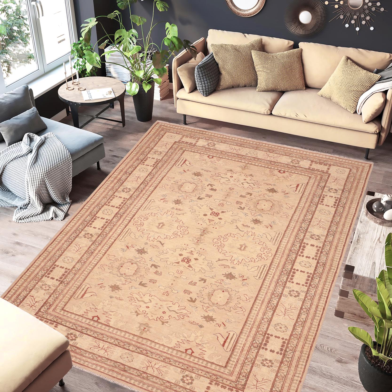 handmade Traditional Kafkaz Tan Brown Hand Knotted RECTANGLE 100% WOOL area rug 7x9