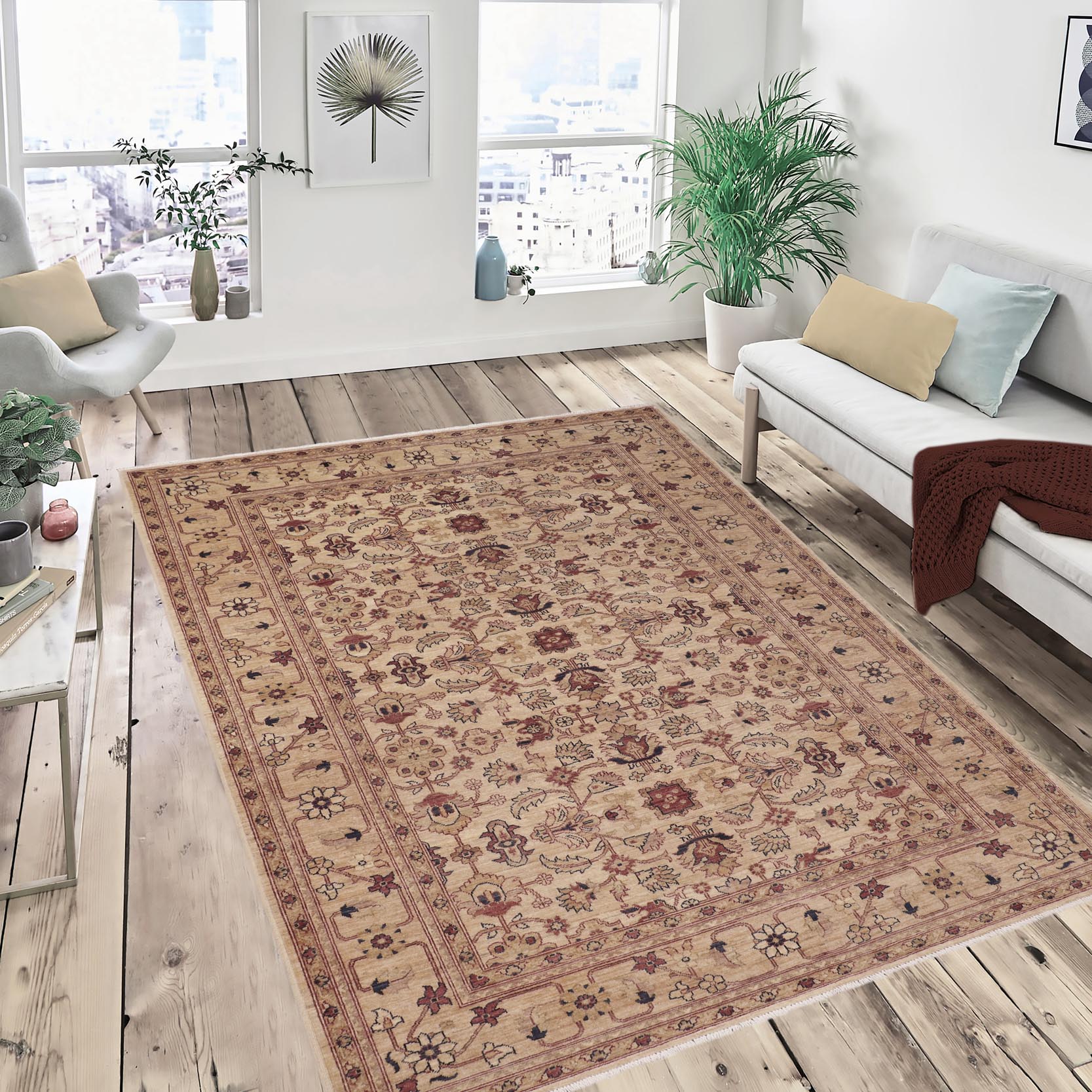 handmade Transitional Kafkaz Gold Rust Hand Knotted RECTANGLE 100% WOOL area rug 6' x 9'