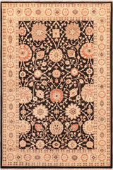handmade Transitional Lahore Black Beige Hand Knotted RECTANGLE 100% WOOL area rug 6 x 9