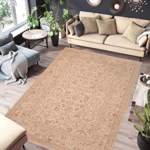 handmade Transitional Kafkaz Beige Tan Hand Knotted RECTANGLE 100% WOOL area rug 6' x 9'