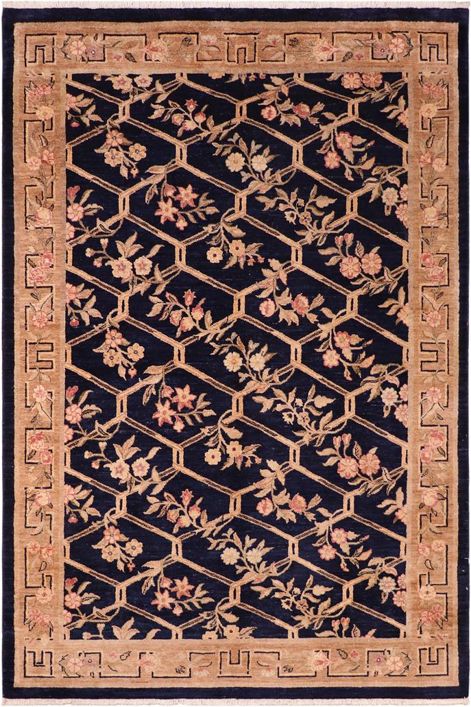 handmade Transitional Kafkaz Blue Tan Hand Knotted RECTANGLE 100% WOOL area rug 6 x 9
