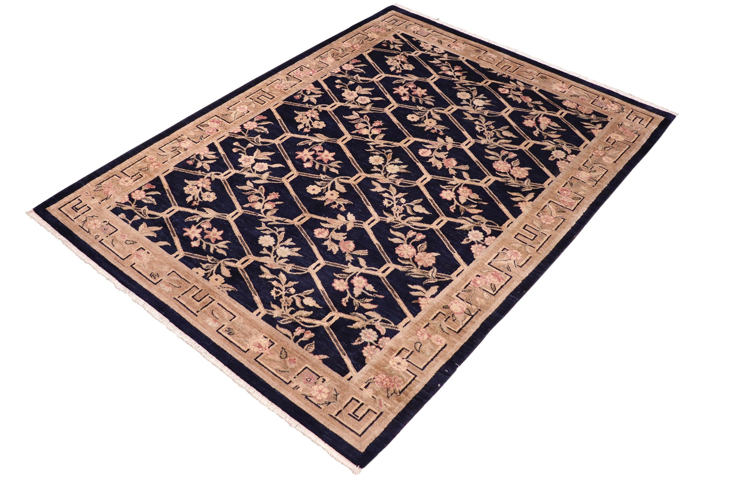 handmade Transitional Kafkaz Blue Tan Hand Knotted RECTANGLE 100% WOOL area rug 6' x 9'