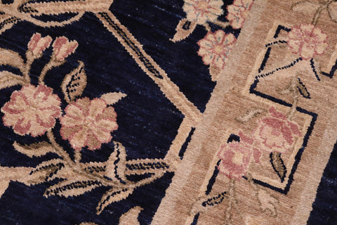 handmade Transitional Kafkaz Blue Tan Hand Knotted RECTANGLE 100% WOOL area rug 6' x 9'