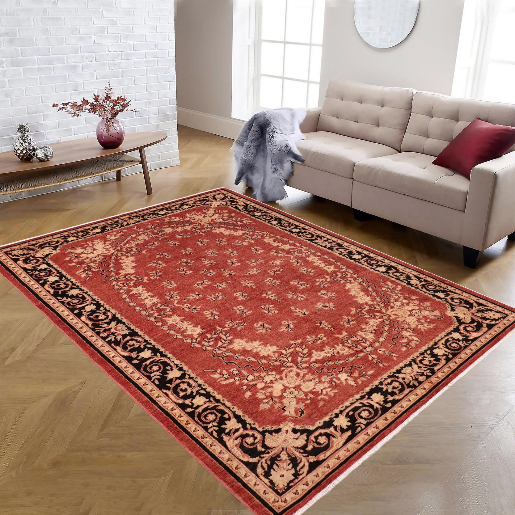 handmade Transitional Kafkaz Red Black Hand Knotted RECTANGLE 100% WOOL area rug 6' x 9'