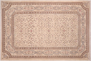 6x9 hand knotted transitional wool rug in beige and brown - Chic Kristian