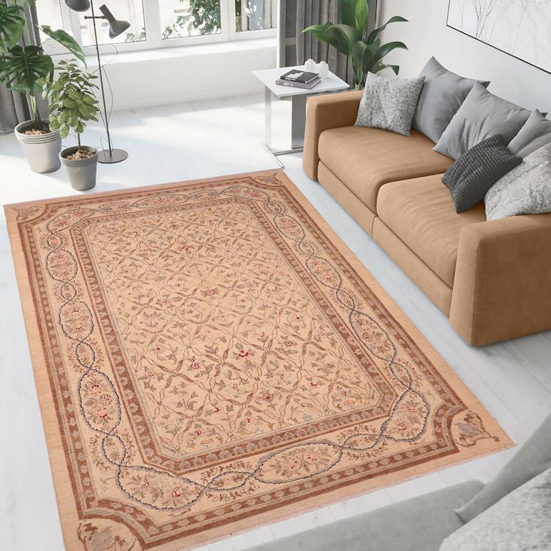 handmade Transitional Kafkaz Beige Brown Hand Knotted RECTANGLE 100% WOOL area rug 6 x 9