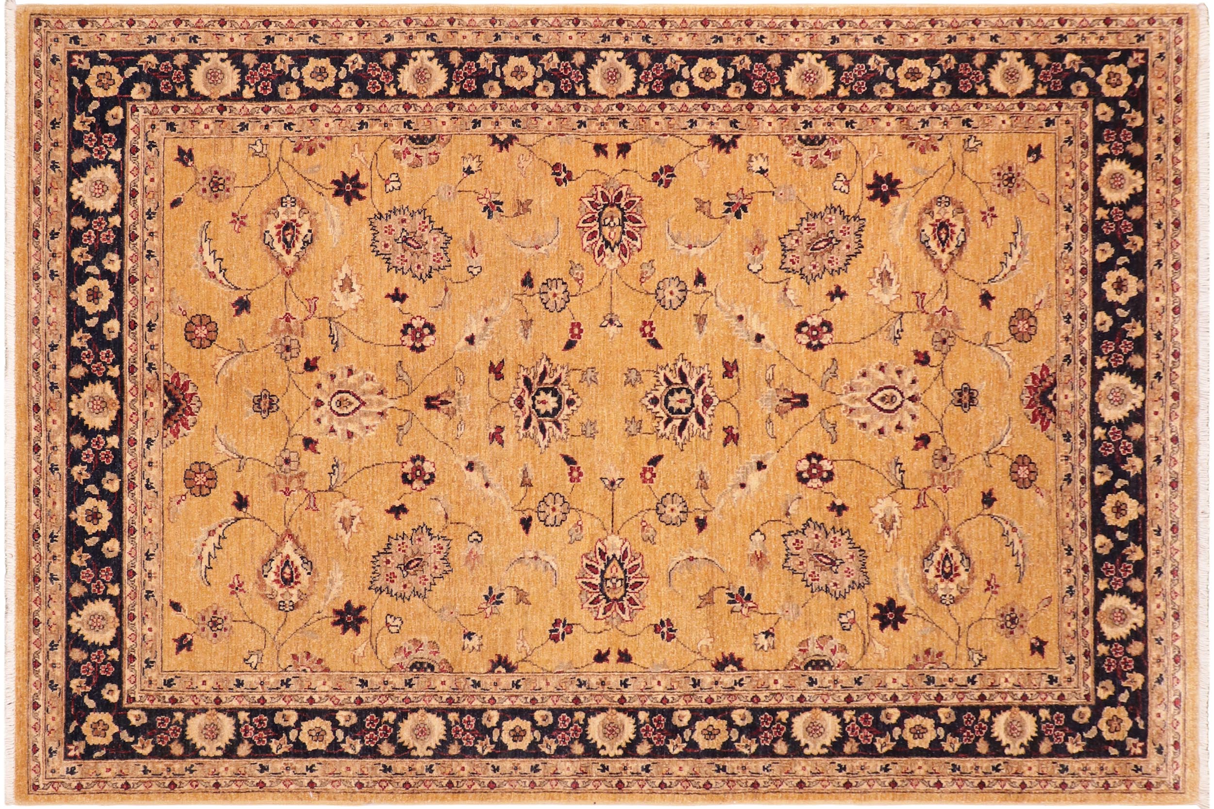 handmade Traditional Kafkaz Gold Blue Hand Knotted RECTANGLE 100% WOOL area rug 6x9