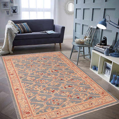 handmade Transitional Kafkaz Blue Tan Hand Knotted RECTANGLE 100% WOOL area rug 6 x 9