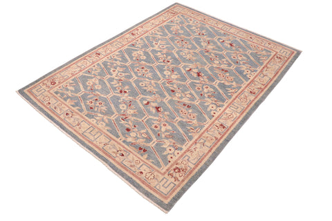 handmade Transitional Kafkaz Blue Tan Hand Knotted RECTANGLE 100% WOOL area rug 6' x 9'