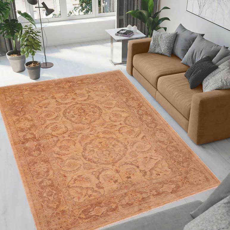 handmade Traditional Kafkaz Tan Brown Hand Knotted RECTANGLE 100% WOOL area rug 6 x 9