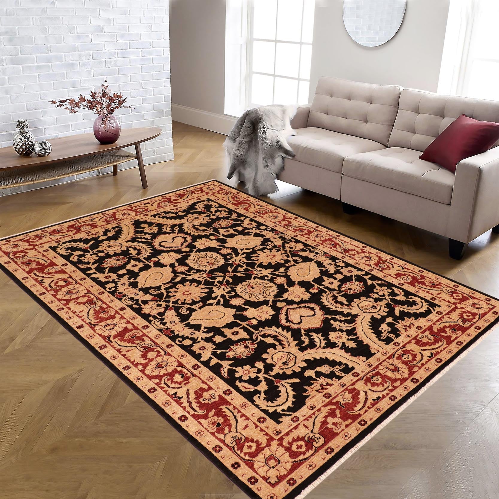 handmade Traditional Kafkaz Black Red Hand Knotted RECTANGLE 100% WOOL area rug 6x9