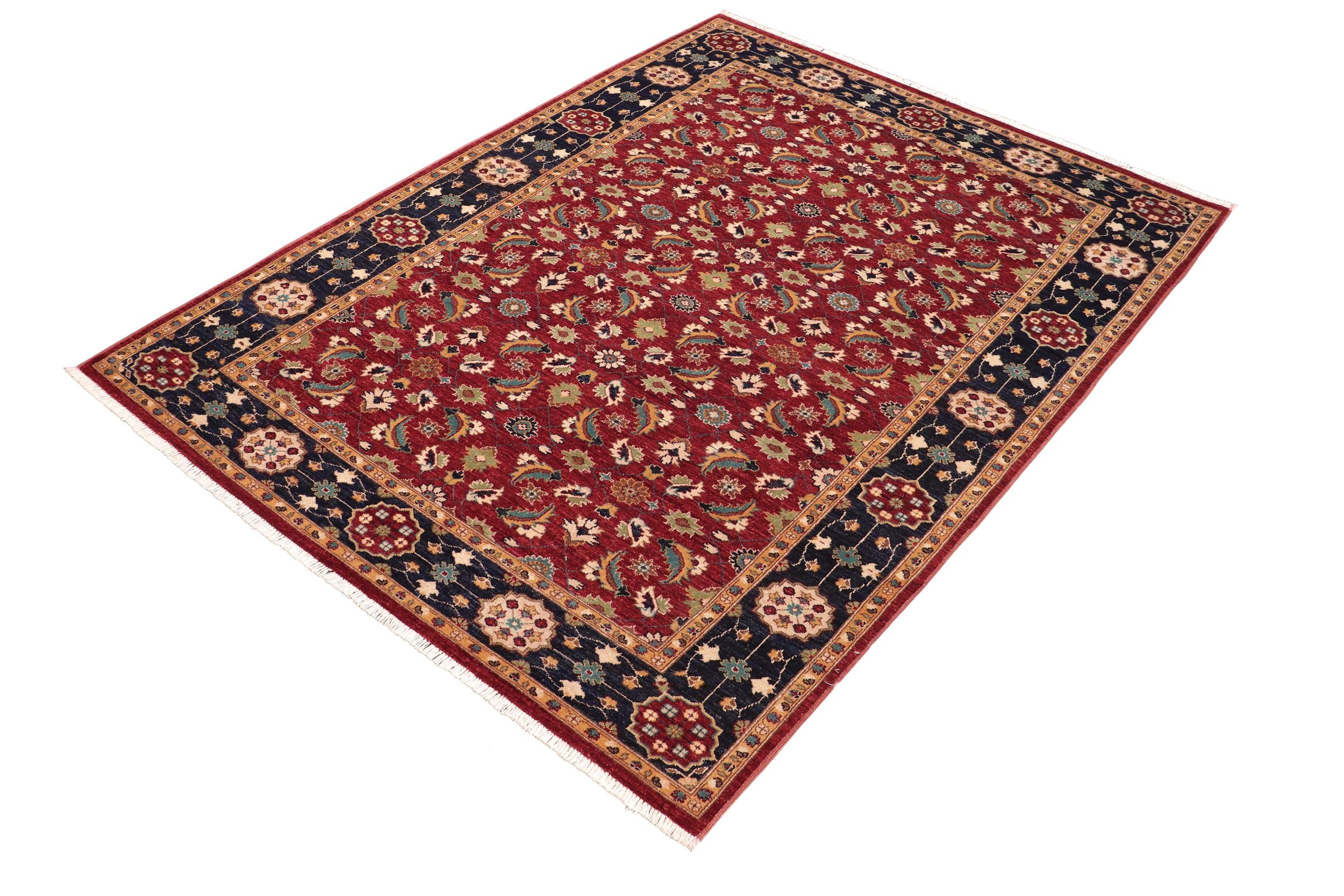 handmade Transitional Kafkaz Red Blue Hand Knotted RECTANGLE 100% WOOL area rug 6' x 9'
