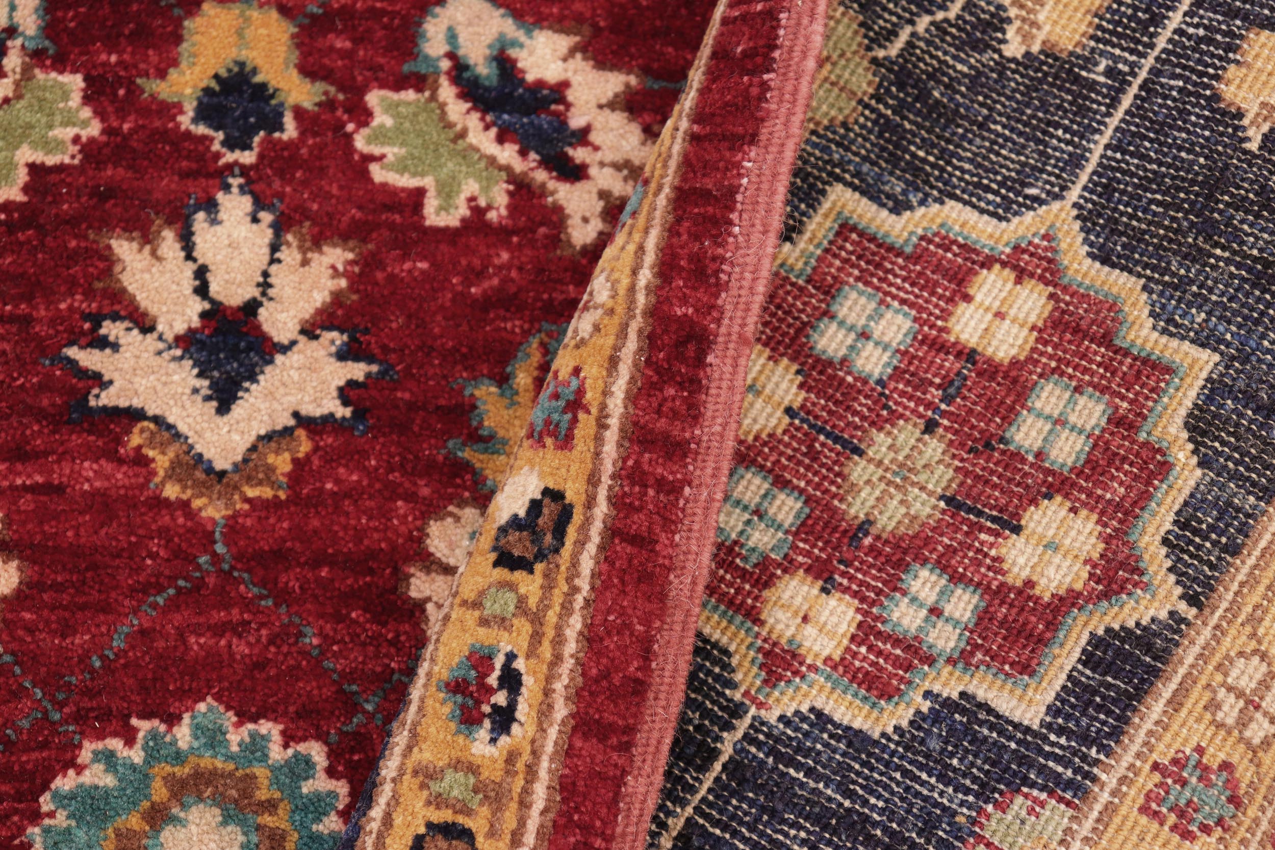 handmade Transitional Kafkaz Red Blue Hand Knotted RECTANGLE 100% WOOL area rug 6' x 9'