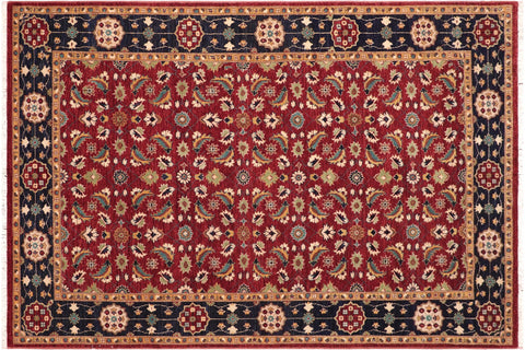 handmade Transitional Kafkaz Red Blue Hand Knotted RECTANGLE 100% WOOL area rug 6' x 9'