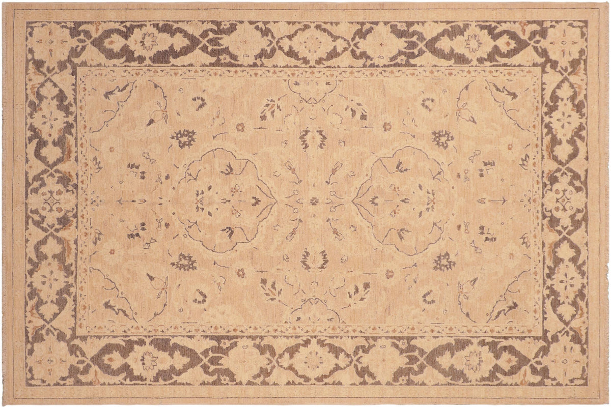 6x8 hand knotted Ziegler wool rug in tan and brown - Chic Ziegler Domenica
