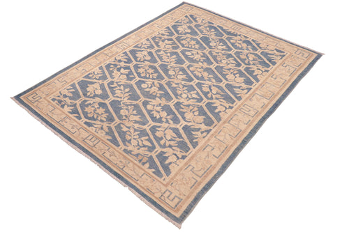 handmade Transitional Kafkaz Blue Tan Hand Knotted RECTANGLE 100% WOOL area rug 6' x 9'