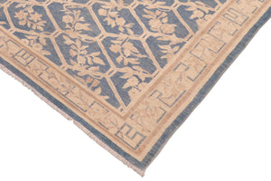 handmade Transitional Kafkaz Blue Tan Hand Knotted RECTANGLE 100% WOOL area rug 6' x 9'
