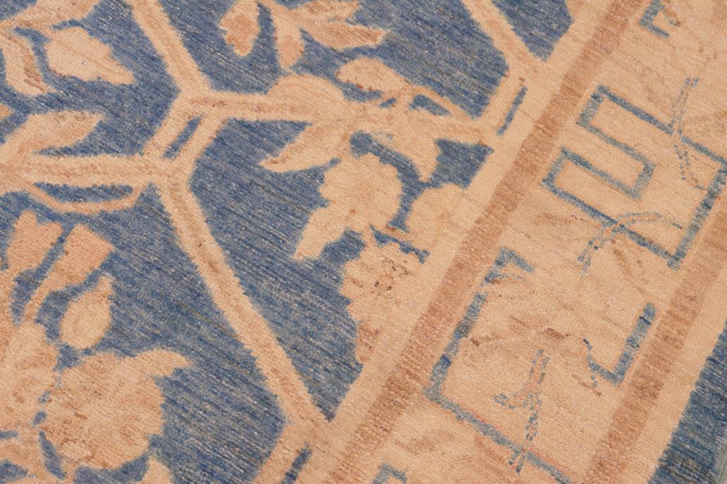 handmade Transitional Kafkaz Blue Tan Hand Knotted RECTANGLE 100% WOOL area rug 6 x 9