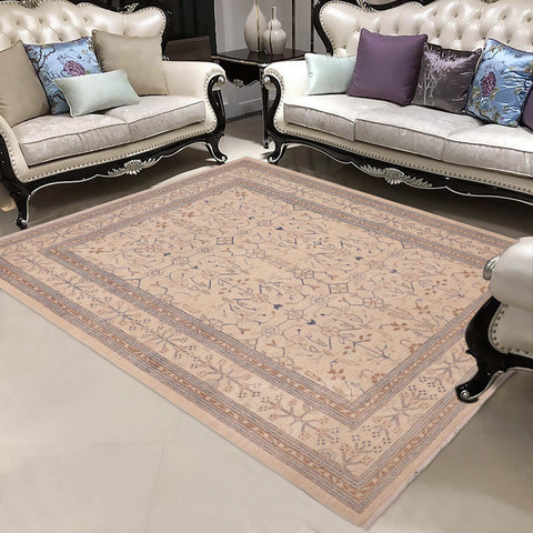 handmade Transitional Kafkaz Tan Blue Hand Knotted RECTANGLE 100% WOOL area rug 6' x 9'