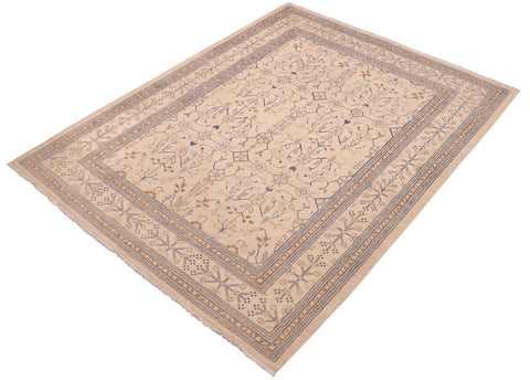 handmade Transitional Kafkaz Tan Blue Hand Knotted RECTANGLE 100% WOOL area rug 6' x 9'