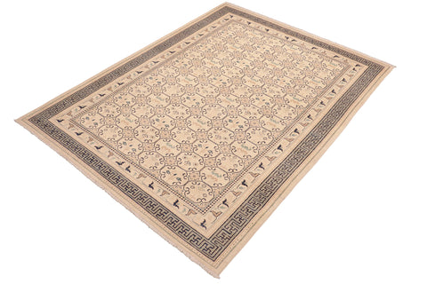 handmade Transitional Kafkaz Beige Green Hand Knotted RECTANGLE 100% WOOL area rug 6' x 9'