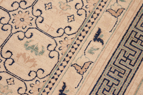 handmade Transitional Kafkaz Beige Green Hand Knotted RECTANGLE 100% WOOL area rug 6' x 9'