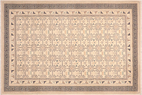 handmade Transitional Kafkaz Beige Green Hand Knotted RECTANGLE 100% WOOL area rug 6' x 9'