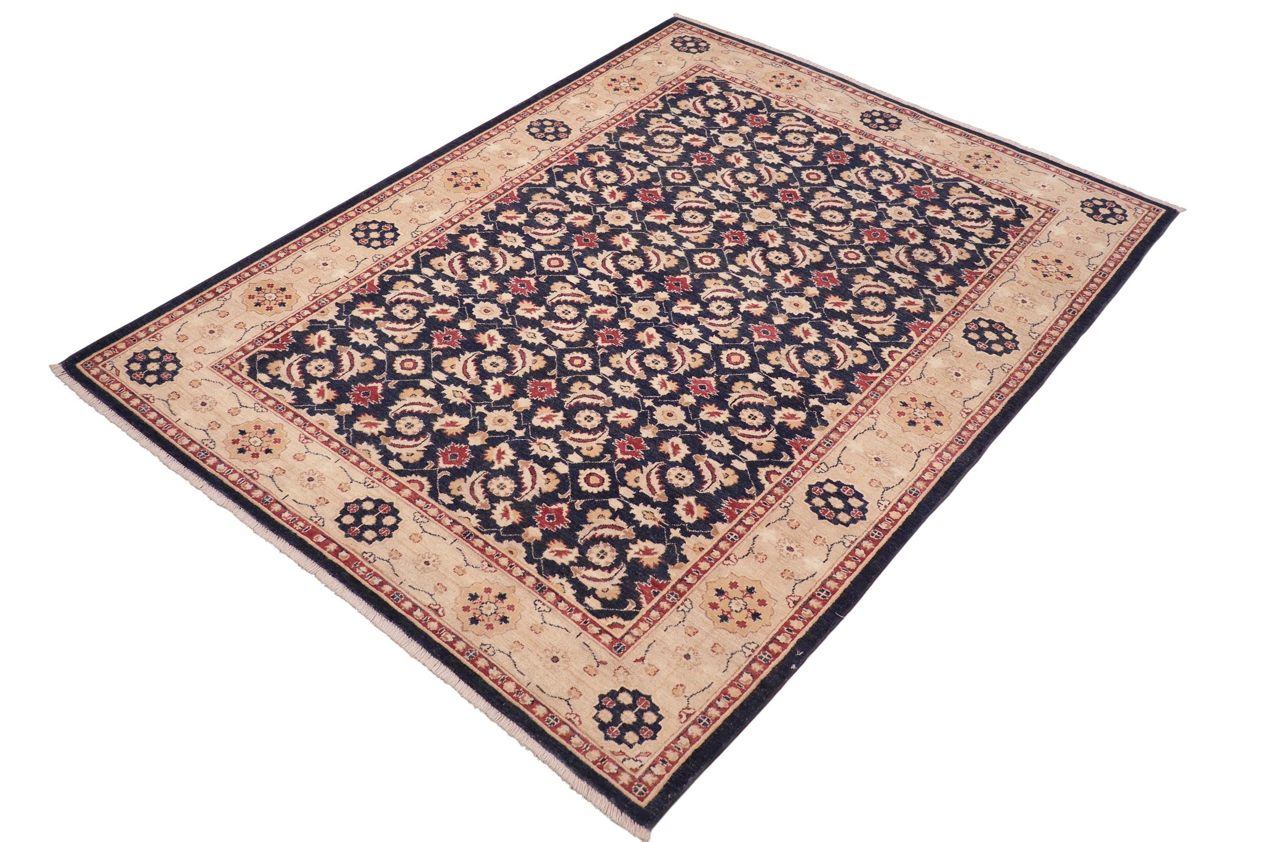 handmade Transitional Kafkaz Blue Tan Hand Knotted RECTANGLE 100% WOOL area rug 6' x 9'