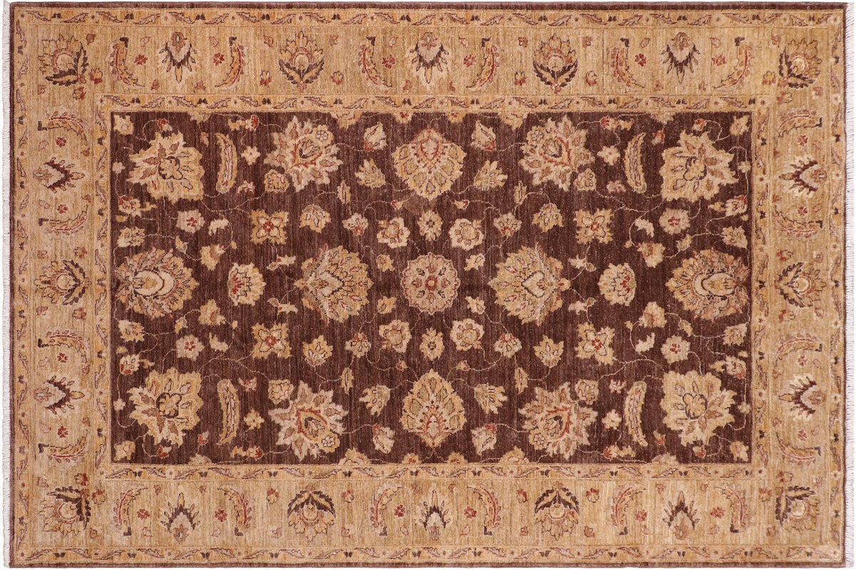 6x9 hand knotted transitional wool rug in brown and tan - Boho Chic Aja