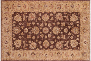 6x9 hand knotted transitional wool rug in brown and tan - Boho Chic Aja