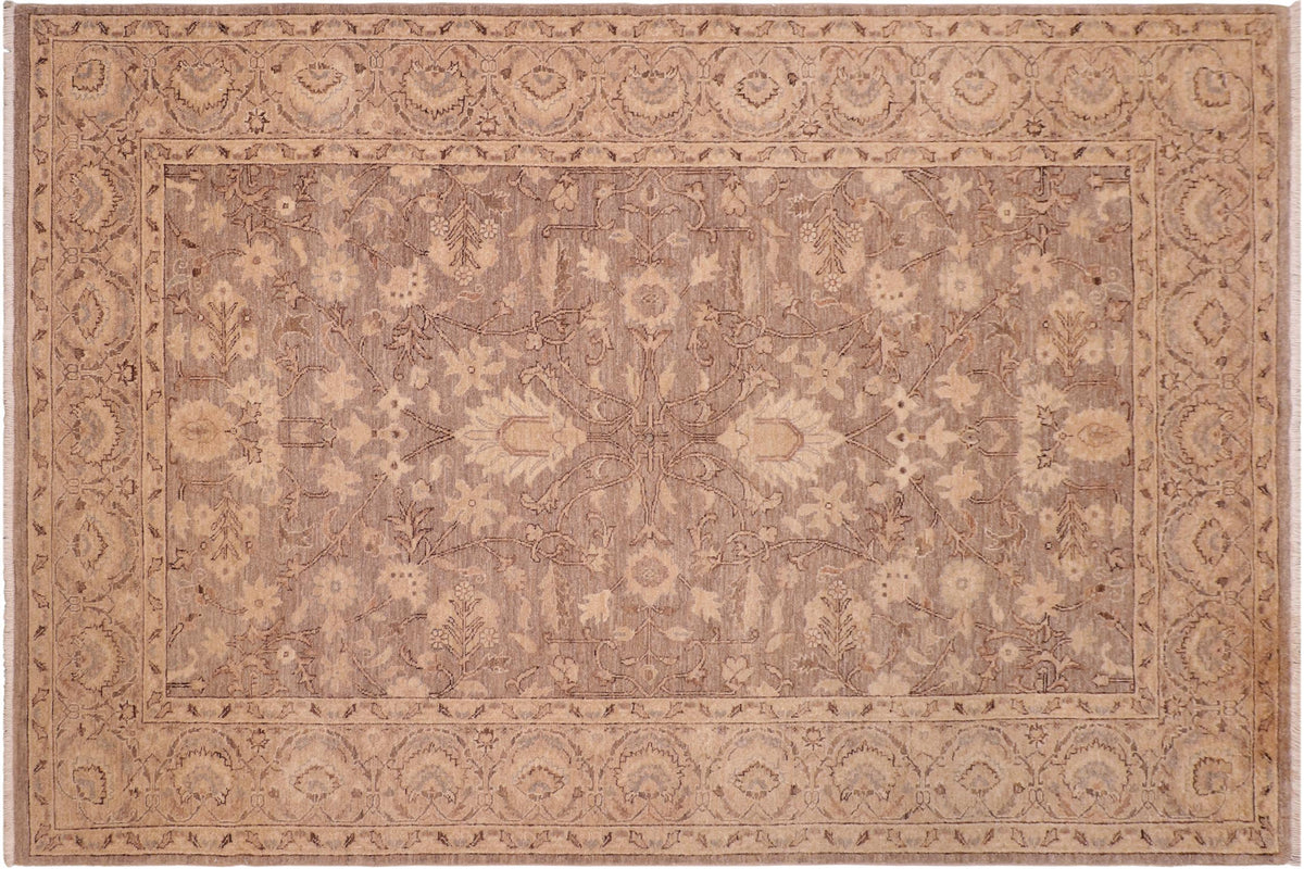6x9 hand knotted Ziegler wool rug in brown and tan - Chic Ziegler Dakota