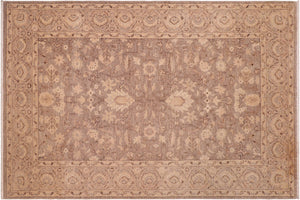 6x9 hand knotted Ziegler wool rug in brown and tan - Chic Ziegler Dakota