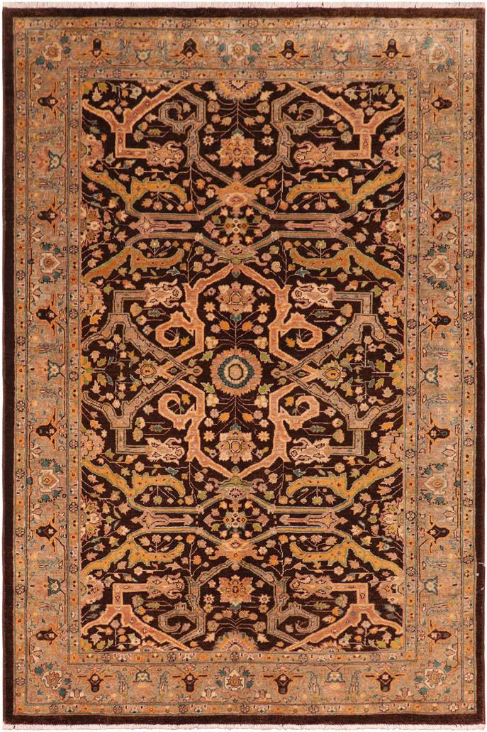 handmade Traditional Kafkaz Brown Gray Hand Knotted RECTANGLE 100% WOOL area rug 6 x 9
