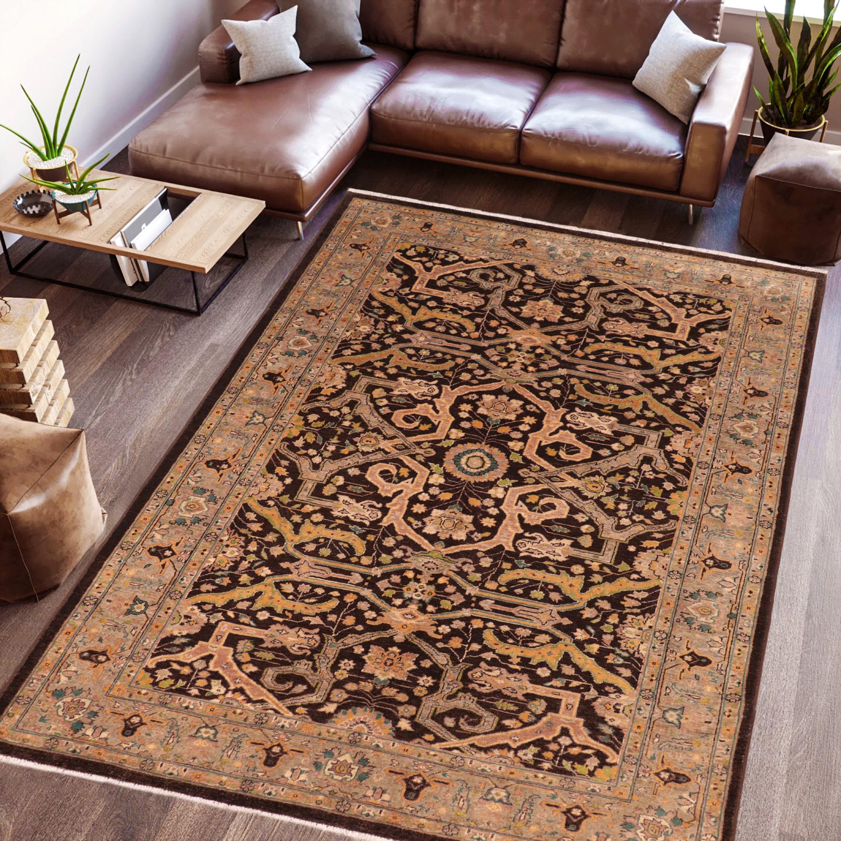 handmade Transitional Kafkaz Brown Gray Hand Knotted RECTANGLE 100% WOOL area rug 6' x 9'