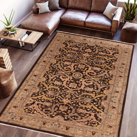 handmade Transitional Kafkaz Brown Gray Hand Knotted RECTANGLE 100% WOOL area rug 6' x 9'