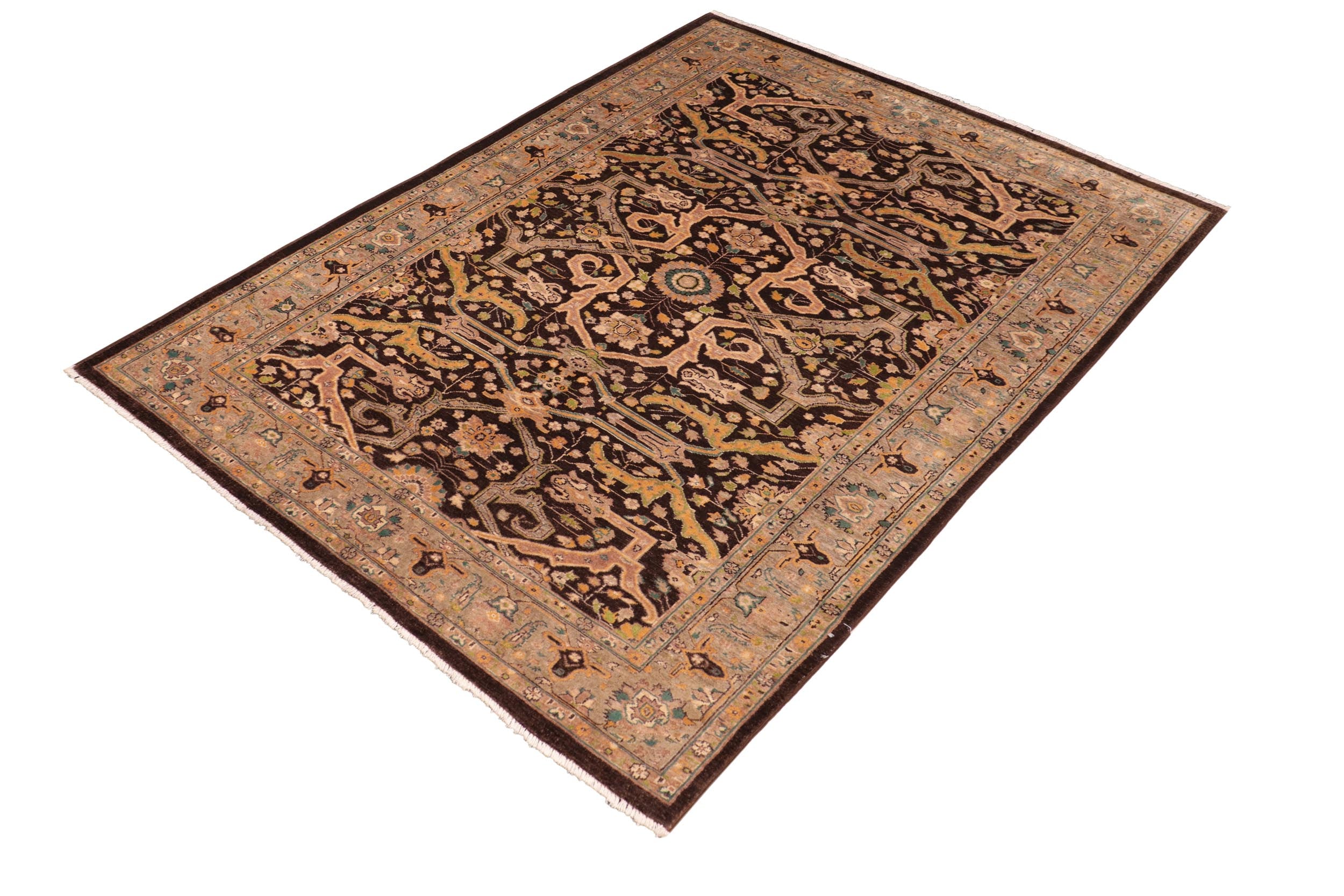 handmade Transitional Kafkaz Brown Gray Hand Knotted RECTANGLE 100% WOOL area rug 6' x 9'