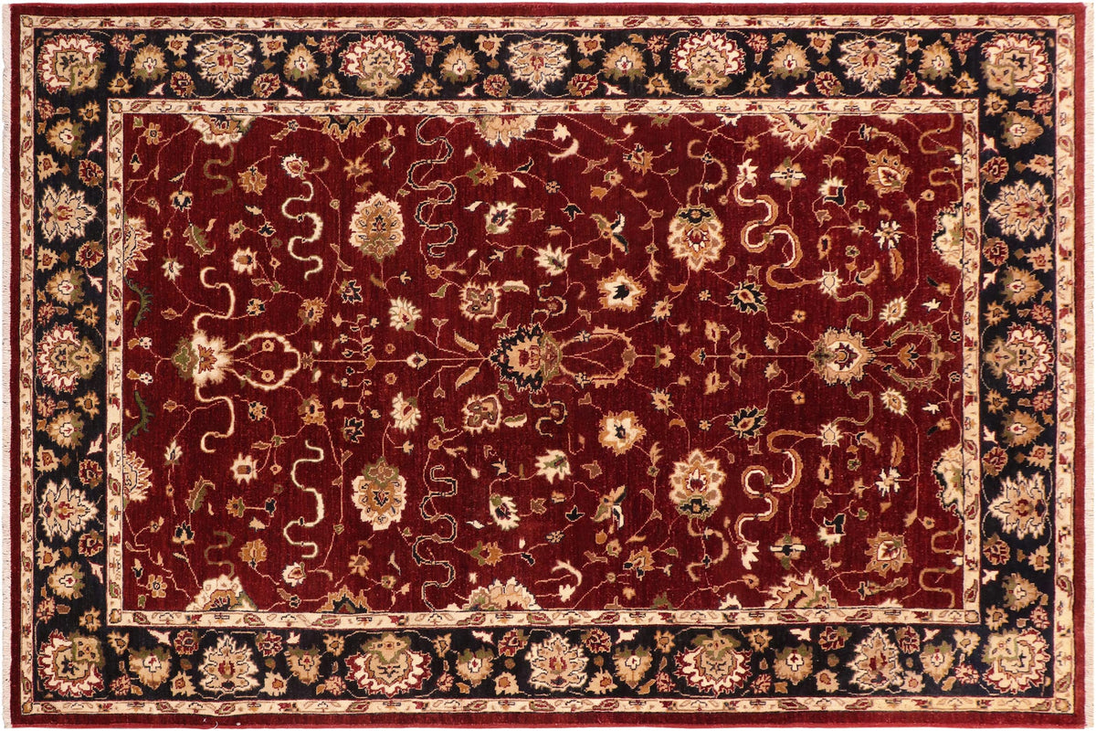 6x9 hand knotted Ziegler wool rug in red and blue - Classic Ziegler Lavinia