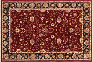6x9 hand knotted Ziegler wool rug in red and blue - Classic Ziegler Lavinia