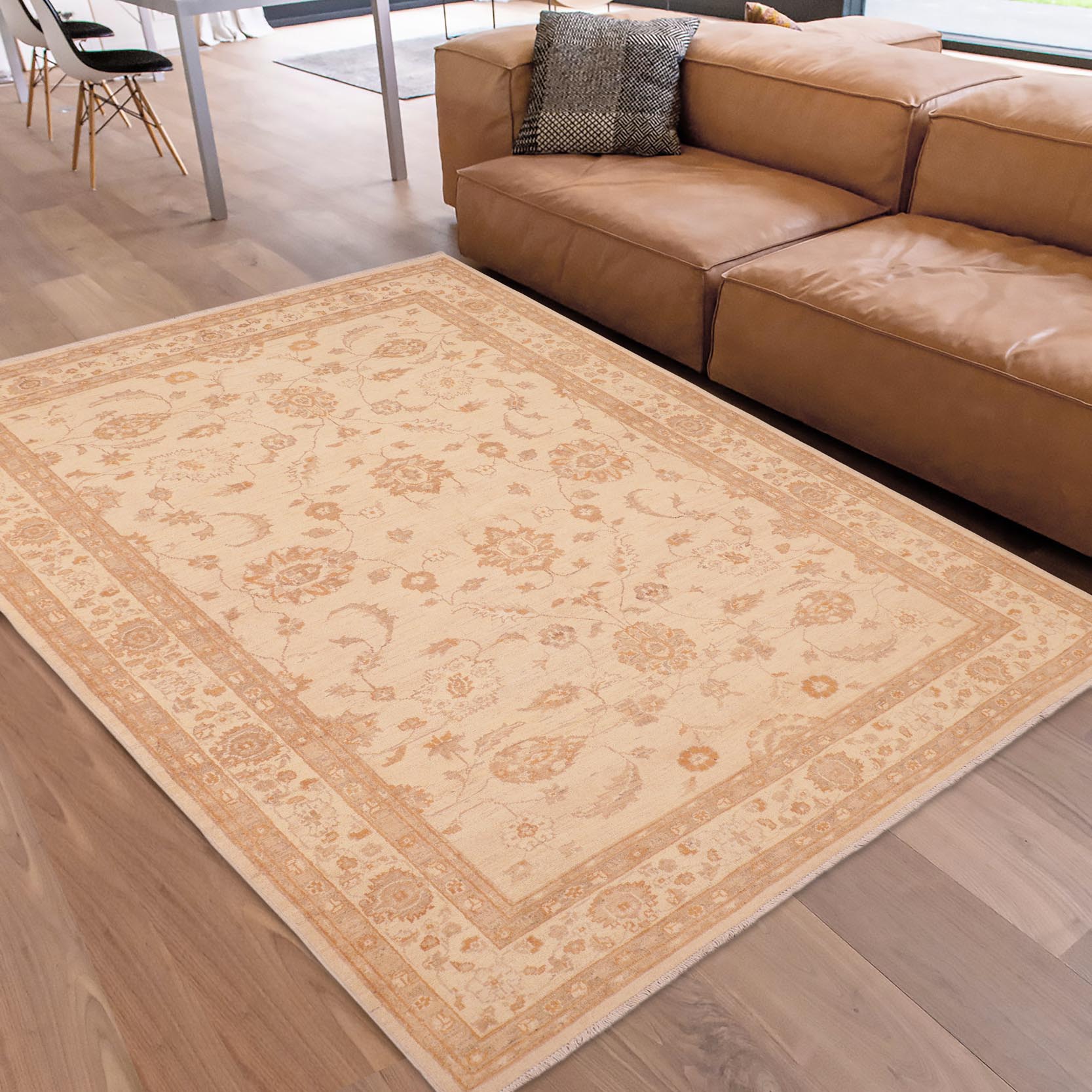 handmade Traditional Kafkaz Tan Brown Hand Knotted RECTANGLE 100% WOOL area rug 6x8
