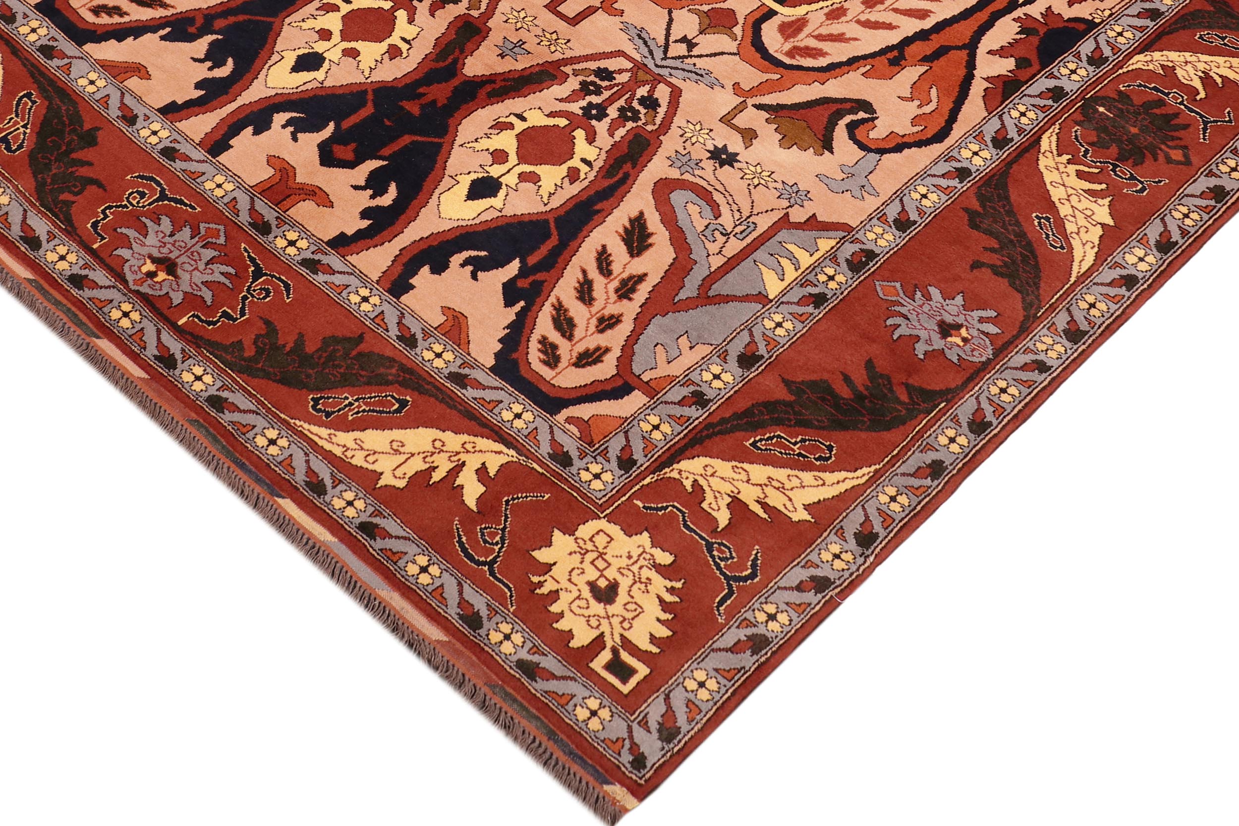 handmade Geometric Kargahi Tan Rust Hand Knotted RECTANGLE 100% WOOL area rug 6x9