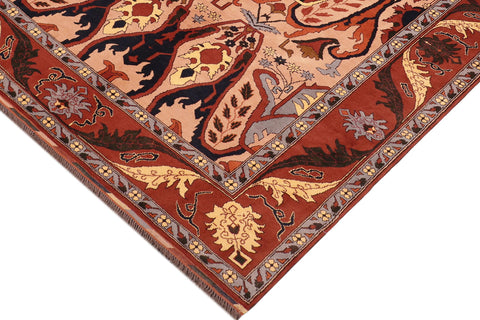 handmade Geometric Kargahi Tan Rust Hand Knotted RECTANGLE 100% WOOL area rug 6x9