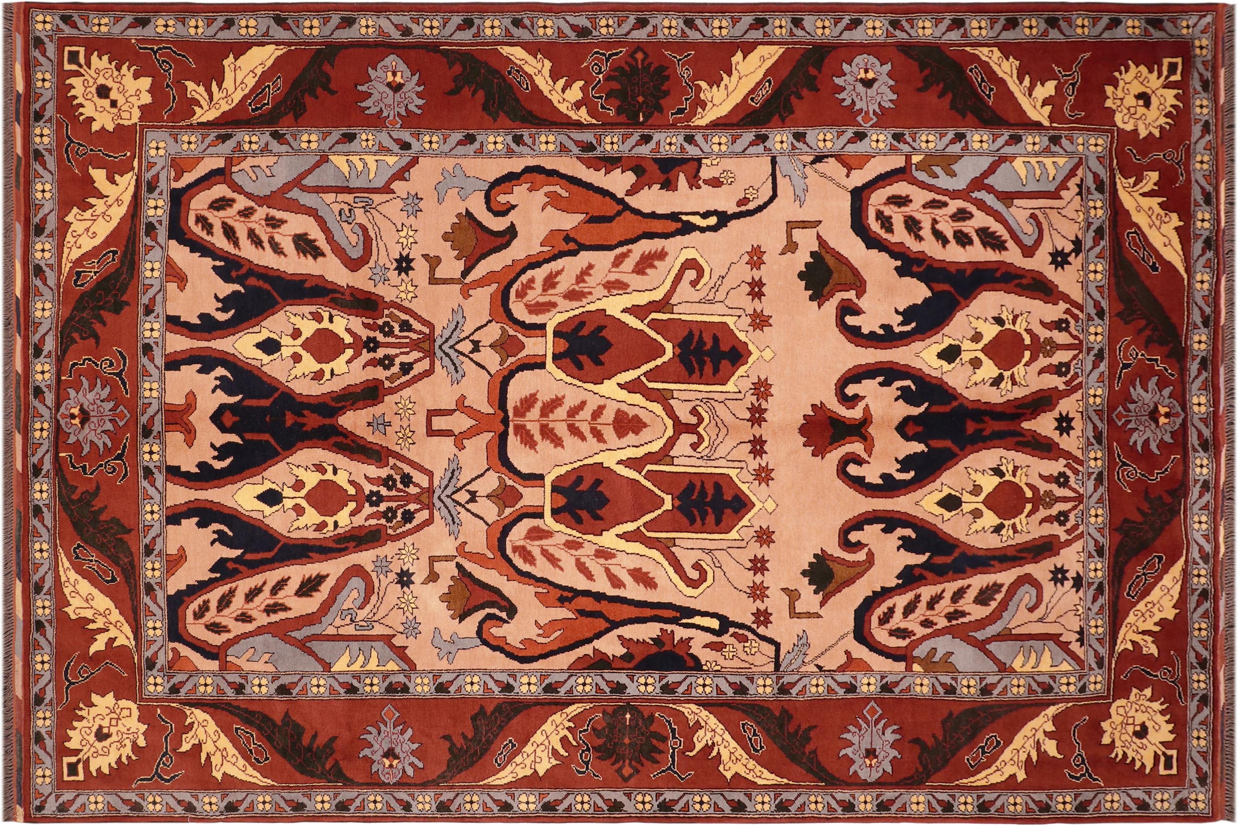 handmade Geometric Kargahi Tan Rust Hand Knotted RECTANGLE 100% WOOL area rug 6' x 9'
