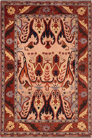 Rustic Kargahi Eleanora Tan/Rust Wool Rug - 6'2'' x 9'0''