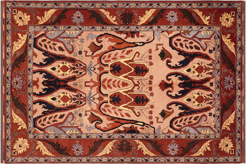 handmade Geometric Kargahi Tan Rust Hand Knotted RECTANGLE 100% WOOL area rug 6x9