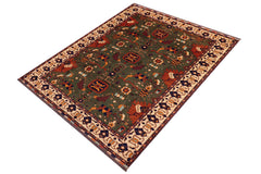 handmade Geometric Kargahi Green Beige Hand Knotted RECTANGLE 100% WOOL area rug 9x12