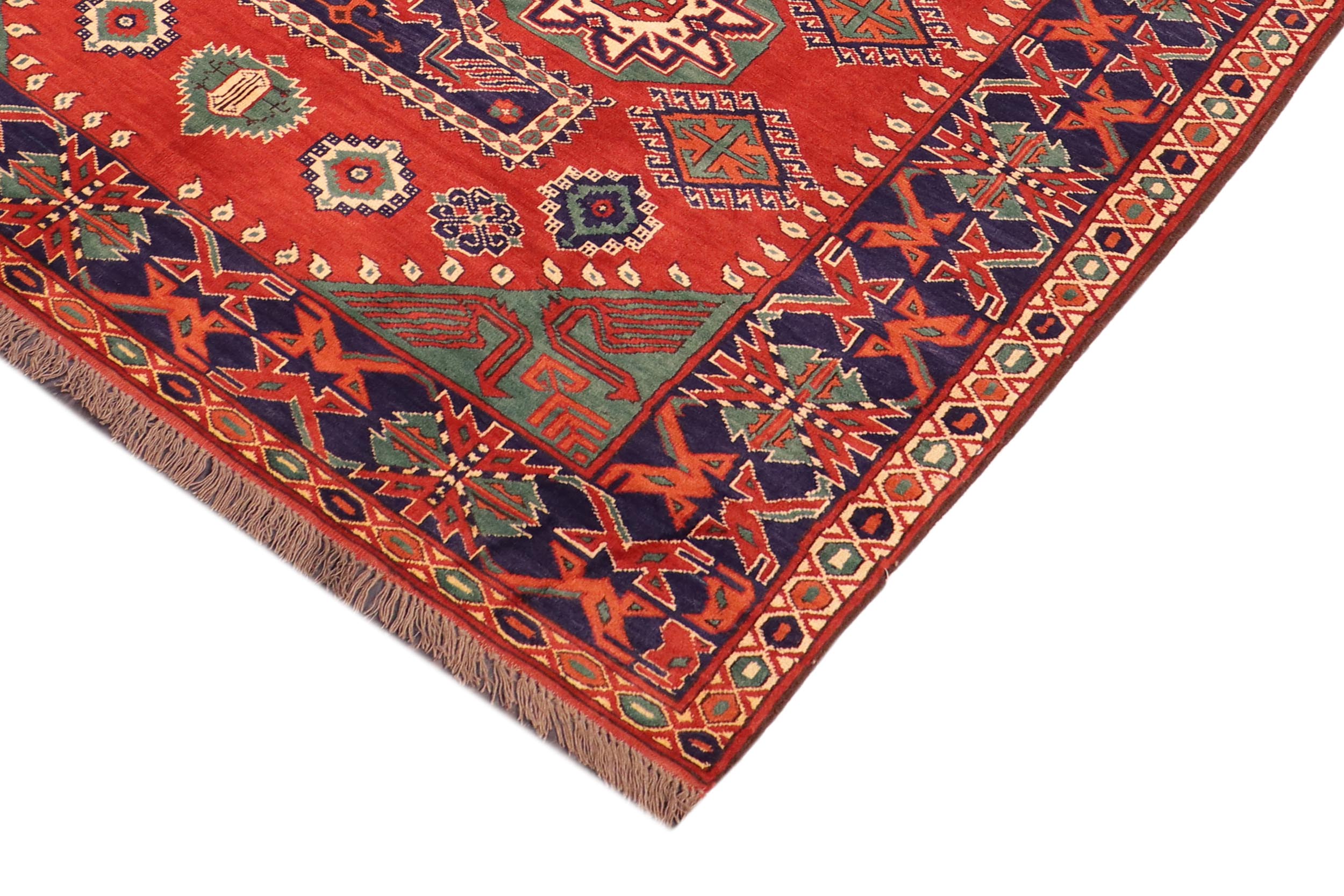handmade Geometric Kargahi Rust Blue Hand Knotted RECTANGLE 100% WOOL area rug 6x9