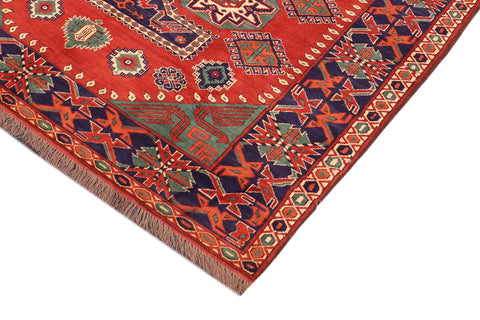 handmade Geometric Kargahi Rust Blue Hand Knotted RECTANGLE 100% WOOL area rug 6x9