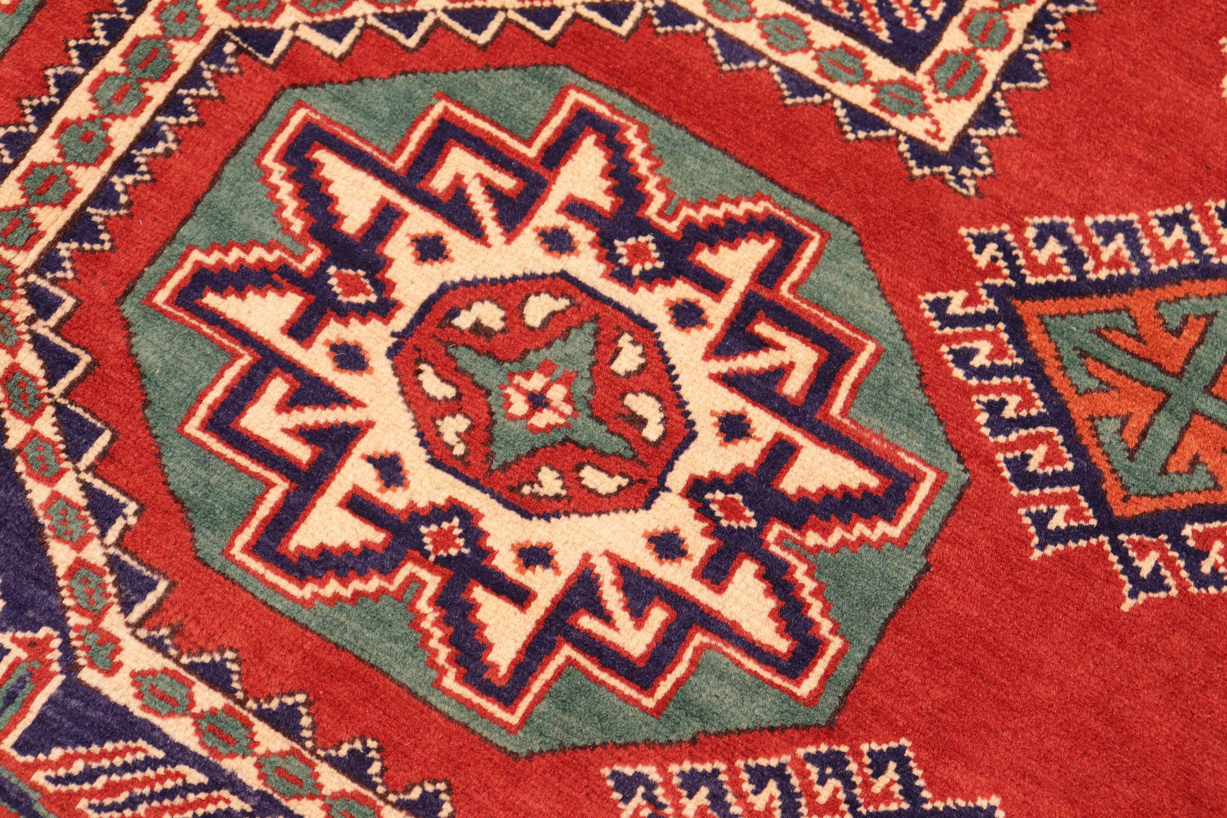 handmade Geometric Kargahi Rust Blue Hand Knotted RECTANGLE 100% WOOL area rug 6x9