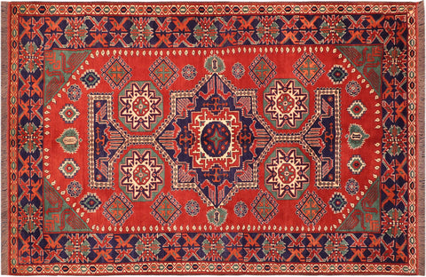 handmade Geometric Kargahi Rust Blue Hand Knotted RECTANGLE 100% WOOL area rug 6x9